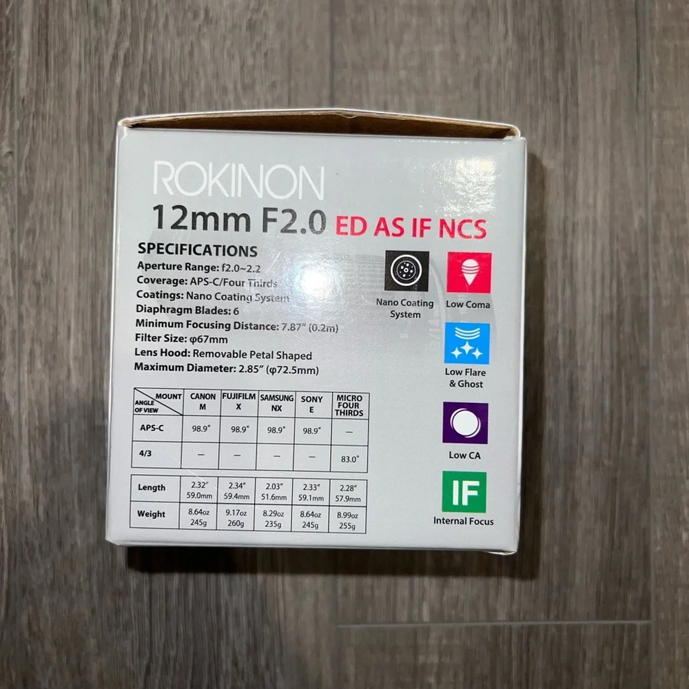 Rokinon 12mm F2.0 NCS CS Ultra Wide Angle Lens Sony E-Mount (NEX) in Black